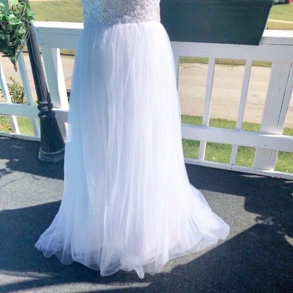Wedding Dress Custom Beaded Sheer Back Full Skirt Fits Size 10 - 12 - Picture 4 of 8